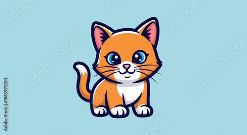 Cartoon cat illustration with orange and white fur and blue eyes