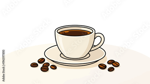 A cup of coffee on saucer.