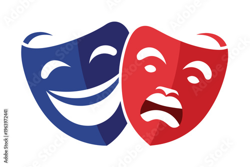 Theater comedy masks vector illustration, drama and entertainment symbol isolated on white background