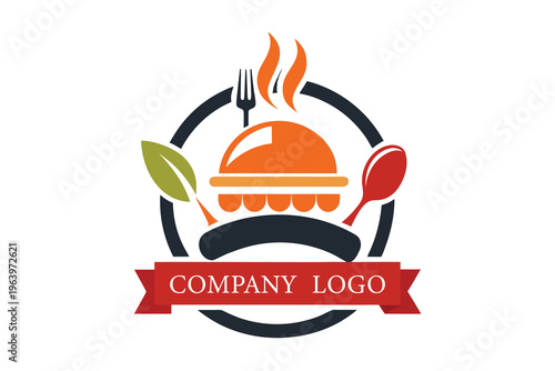 Professional restaurant logo design with food platter and chef hat, catering service emblem vector.