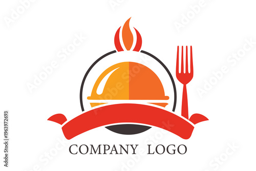 Professional restaurant logo design with food platter and chef hat, catering service emblem vector.