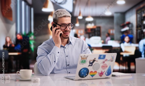 Photos Creative Graphic Artist Consulting Client Over Phone