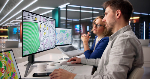 Woman Analyzes Property Map On Laptop For Real Estate Valuation