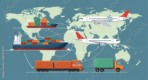 Global Logistics Network - Air, Sea, Rail, and Road Transportation.