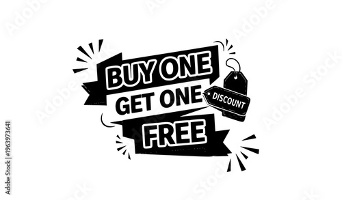 Buy One Get One Free Sale Banner Vector with Discount Tag and Promotion Badge