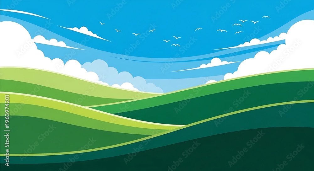 Obraz premium Illustration of rolling green hills landscape.