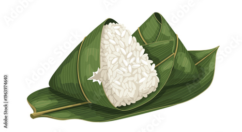 Traditional chinese sticky rice dumplings wrapped in bamboo leaves known as zongzi prepared for the dragon boat festival celebrations.