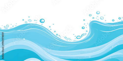 Abstract blue and green water wave splash background vector illustration. Vibrant cartoon ocean wave vector with splash and foam on white background, water wave, kids themes, and digital art.