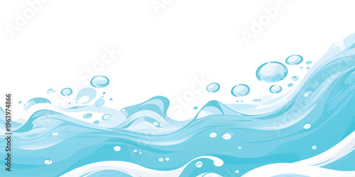 Abstract blue and green water wave splash background vector illustration. Vibrant cartoon ocean wave vector with splash and foam on white background, water wave, kids themes, and digital art.