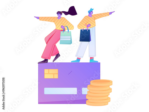 Holiday shopping people doing e-commerce online shopping flat vector concept operation hand drawn illustration
