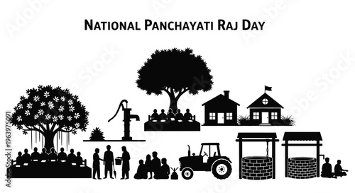 Vector illustration celebrating National Panchayati Raj Day emphasizing rural governance community development and self-rule
