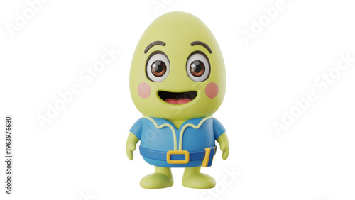 A cheerful cartoon character with a yellow body and blue outfit smiling happily Vector