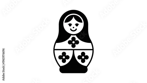 Traditional black and white matryoshka doll with floral pattern on dress Vector