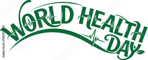 World health day logo with green text and ecg line