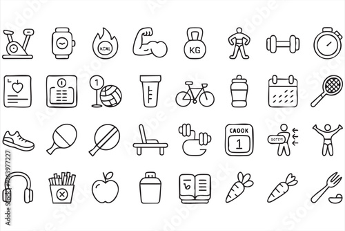 Modern Fitness Icons with Workout Tracking and Wellness Concepts