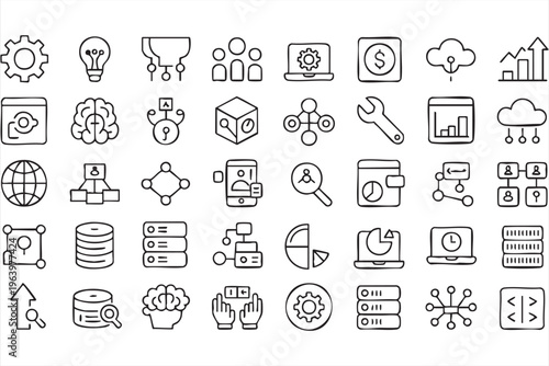Cloud Computing Icon Set with Data Technology and Network Infrastructure