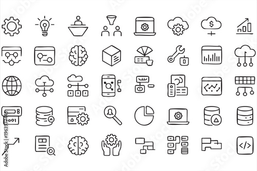 Network Infrastructure and Data Analytics Icon Set for Technology Design