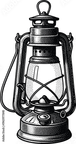 Detailed illustration of old kerosene lantern on a transparent background.