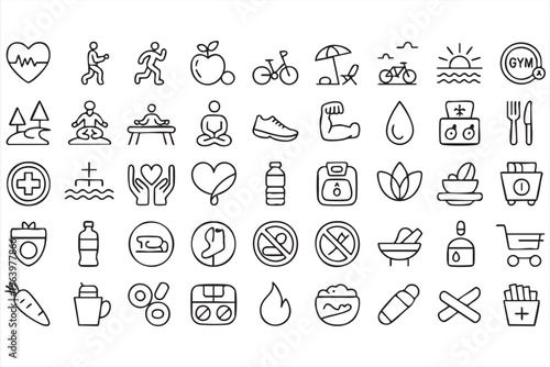 Organic Food and Wellness Icons for Clean Living and Health Design