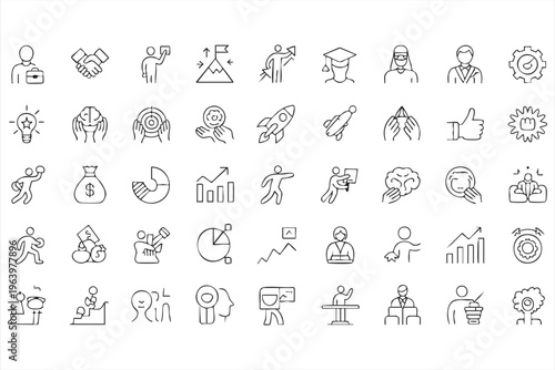 Leadership and Business People Icon Set with Success and Motivation Concepts
