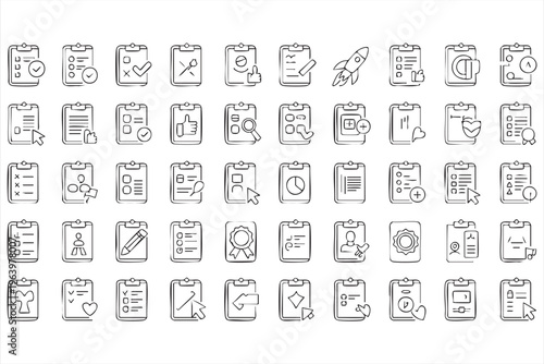 Checklist and Clipboard Icon Set with Task Management and Productivity Tools