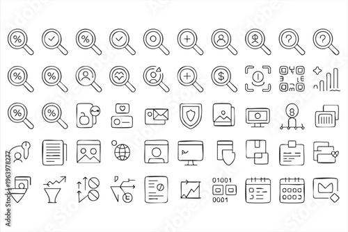 SEO and Data Analysis Line Icons for Digital Marketing and Web Performance
