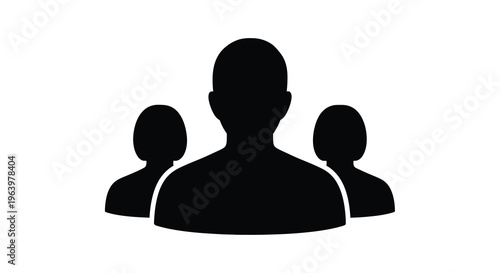 A simple black silhouette depicts three people positioned closely together suggesting a group or team high quality professional detailed modern elegant