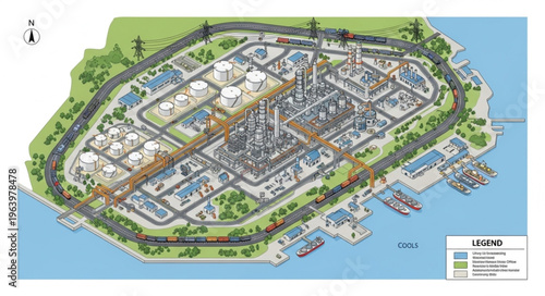 Aerial View of Jurong Island Petrochemical Complex in Singapore.