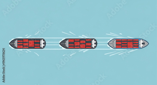 Three container ships sailing in formation on the water.