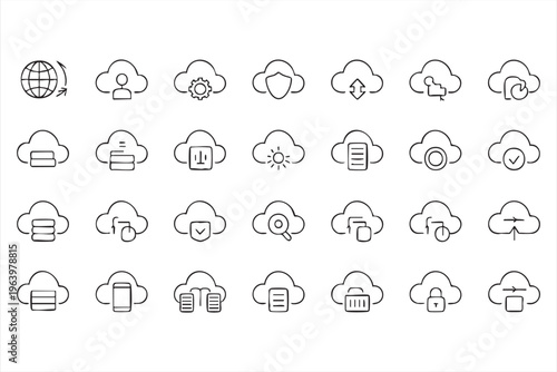 Modern cloud computing icon set with upload download and backup concepts