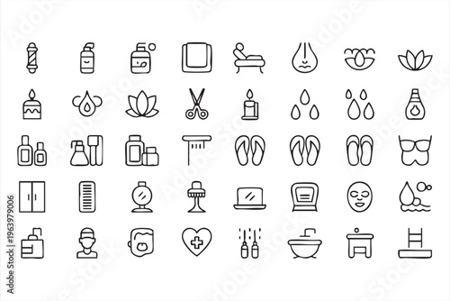 Spa and beauty line icons for cosmetics wellness and self care concepts