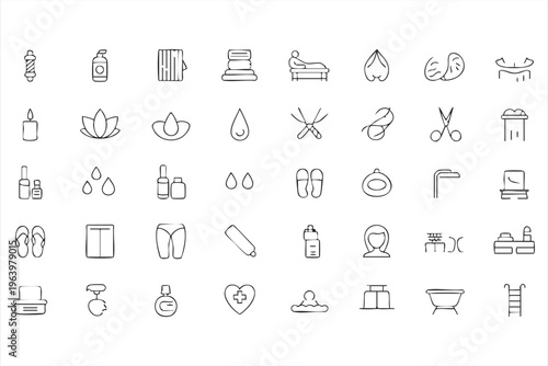 Beauty spa and wellness line icon set for skincare and personal care routines