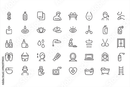 Spa and self care line icons for beauty treatment and relaxation services