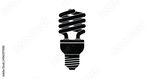 A simple black and white icon depicts a compact fluorescent lamp commonly known as a cfl lightbulb isolated on white