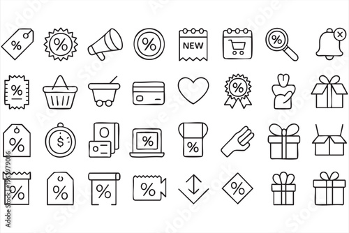 Promotion and coupon outline icons collection for retail and online store design