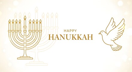 Happy hanukkah celebration with menorah and dove