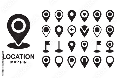 Location map pin icon set for navigation GPS and geolocation tracking