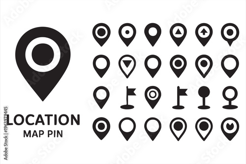 Location and destination icons set for maps apps and travel services