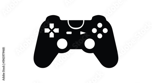 A simple black silhouette depicts a modern wireless gaming controller featuring directional pad and buttons high quality professional detailed elegant stylish