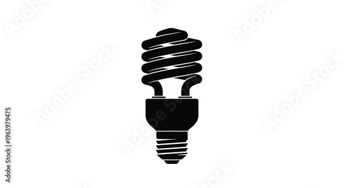 A stark black silhouette depicts a compact fluorescent lamp commonly known as a cfl against a plain white background high quality