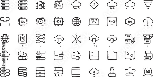 Network and database symbols set for cloud storage and server management