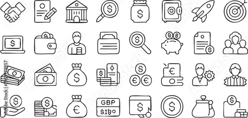 Modern business finance line icon set for banking, investment and fintech applications