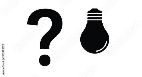 A simple graphic displays a black question mark and a lightbulb symbolizing inquiry and ideas high quality professional detailed modern elegant