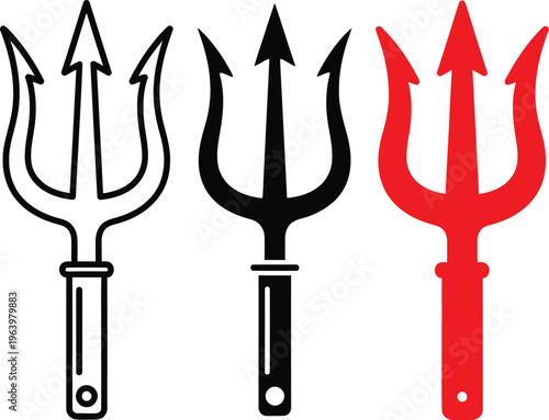 Three prongs devil pitchfork tridents in black and red