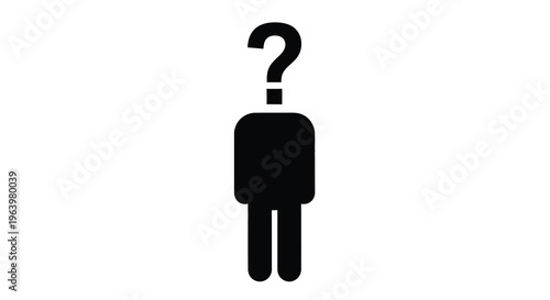 A simple black silhouette of a person with a question mark for a head suggesting uncertainty high quality professional detailed modern