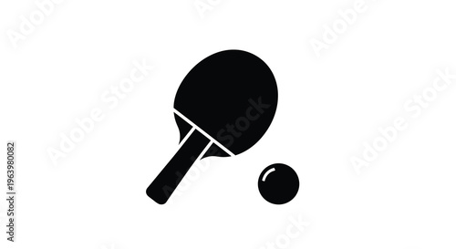 A simple black silhouette depicts a table tennis paddle and a small ball suggesting the sport s equipment high quality professional