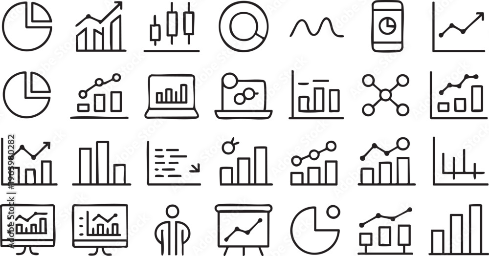 Fototapeta premium Modern data science and business chart icons for dashboards and presentations