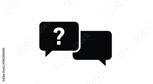 A minimalist graphic displays two overlapping speech bubbles one containing a white question mark symbol high quality professional detailed modern elegant