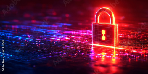 technology featuring network security grids and holographic warning icons, cyber defense theme