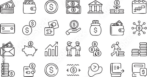 Business finance and payment icons for transactions, billing and online commerce